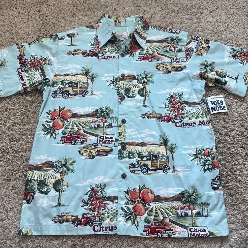 Toes on the Nose Citrus Motors Ontario Ford Truck Hawaiian Shirt Mens Medium NWT
